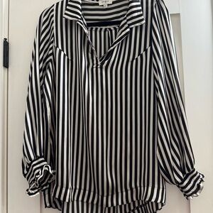 Umgee Black and White Striped Blouse